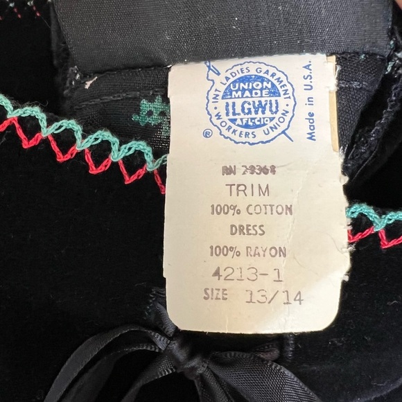 Vintage Velvet Trim Bow Front Floral Midi Dress Black Multi Cottagecore Feminine - Picture 7 of 7